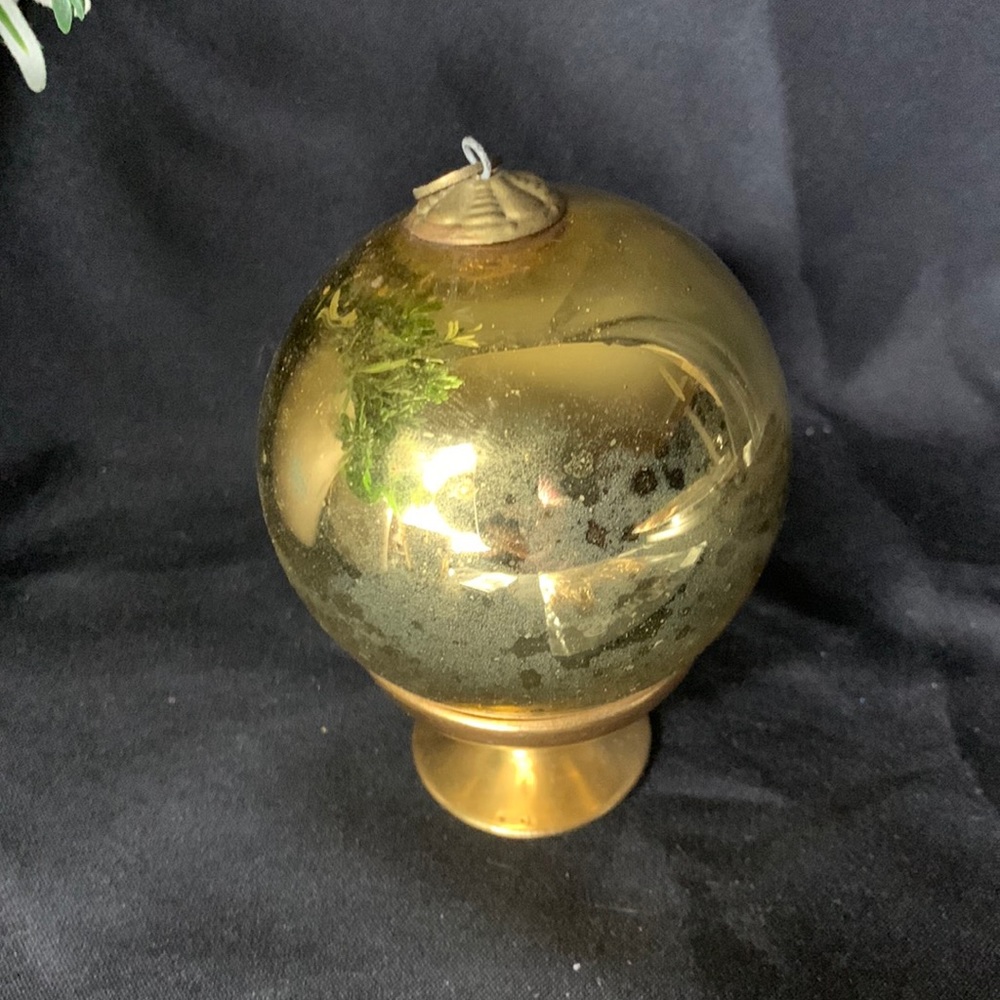 Vintage / antique gold glass eight lobe German Kugel Christmas Ornament